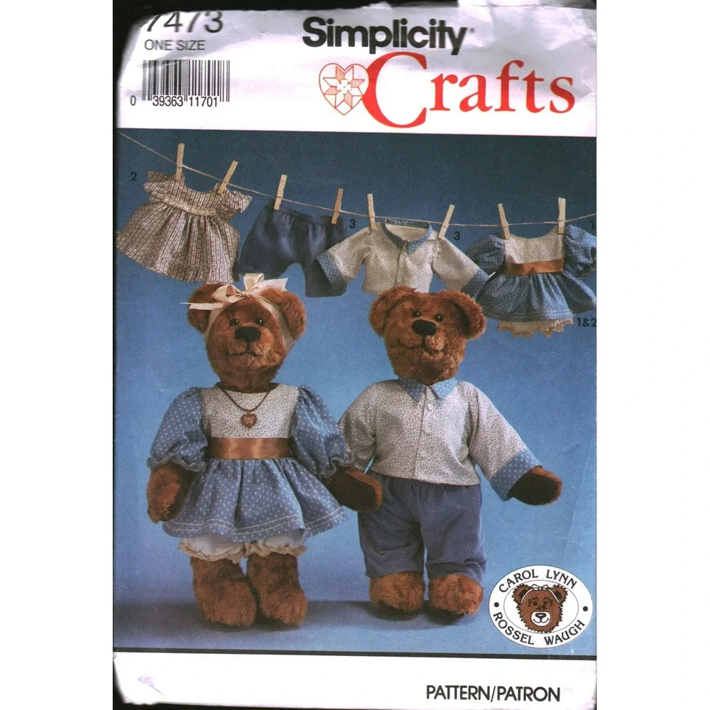 Simplicity 7473 Carol Lynn Rossel Waugh Collector Teddy Bear Clothes Pattern FF